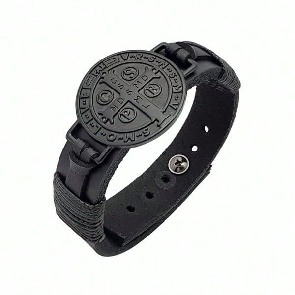 Pulseira Masculina em Couro São Bento Ajustável