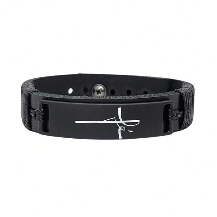 Pulseira Masculina de Couro Legitimo Fé Ajustável