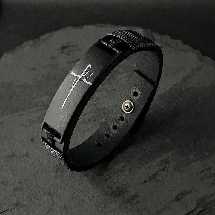 Pulseira Masculina de Couro Legitimo Fé Ajustável