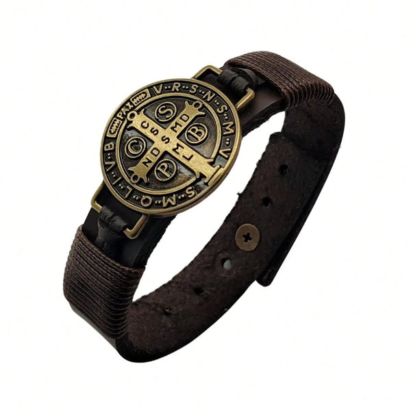 Pulseira Masculina em Couro São Bento Marrom