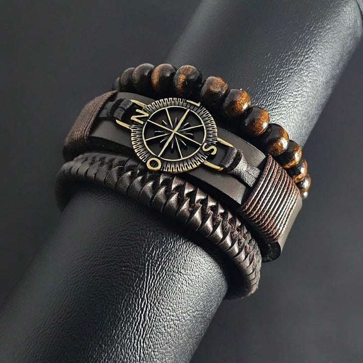 Kit Pulseiras Masculinas em Couro Bússola