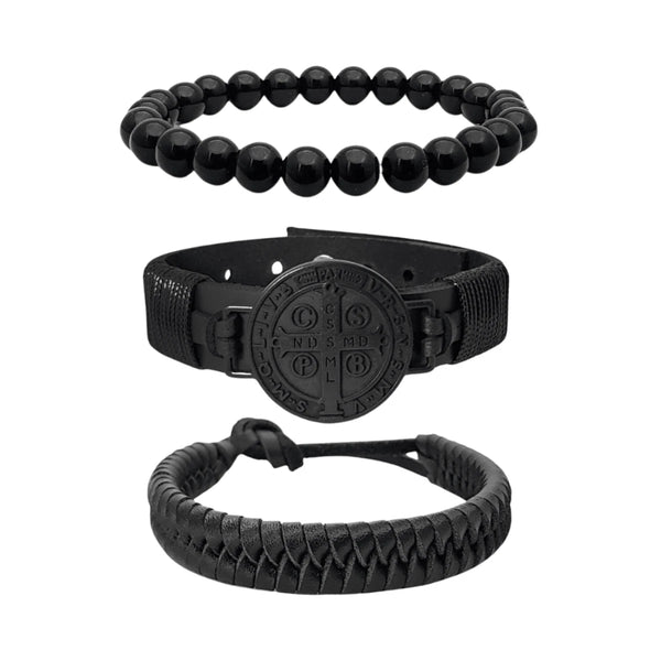 Kit Pulseiras Masculinas em Couro São Bento