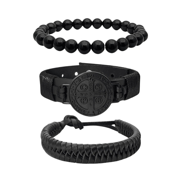 Kit Pulseiras Masculinas em Couro São Bento