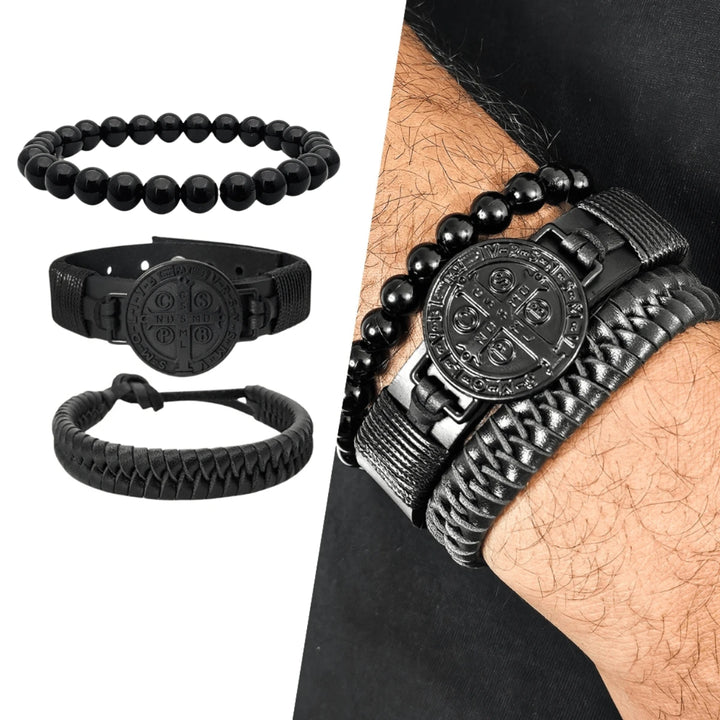 Kit Pulseiras Masculinas em Couro São Bento