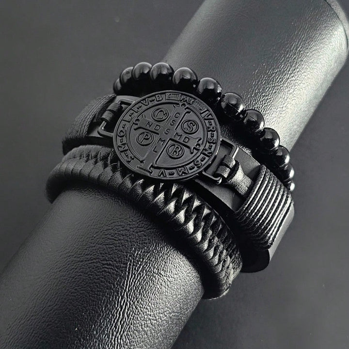 Kit Pulseiras Masculinas em Couro São Bento