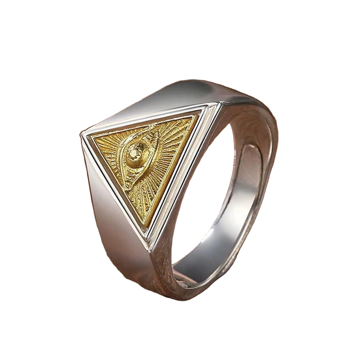  Anel Masculino Olho De Hórus Banhado a Prata 925 e Ouro 18K