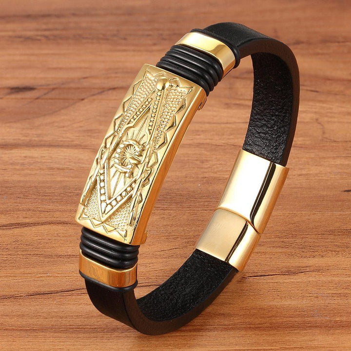 Pulseira Masculina em Couro - Maçonaria