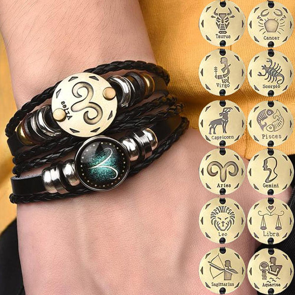 Pulseiras Masculina em Couro Signos do Zodíaco