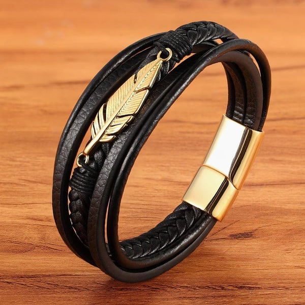 Pulseira Masculina em Couro Pena de Ethon