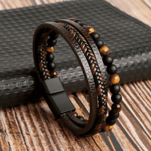 Conjunto de Pulseiras Masculinas em Couro Lottus