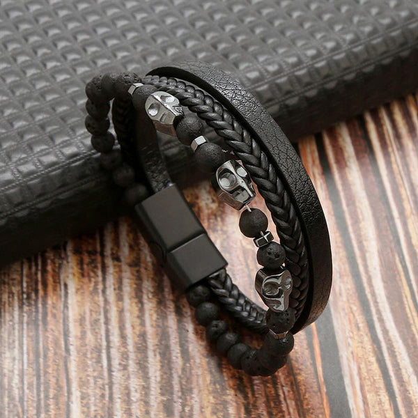 Pulseira Masculina em Couro Multi-Camada