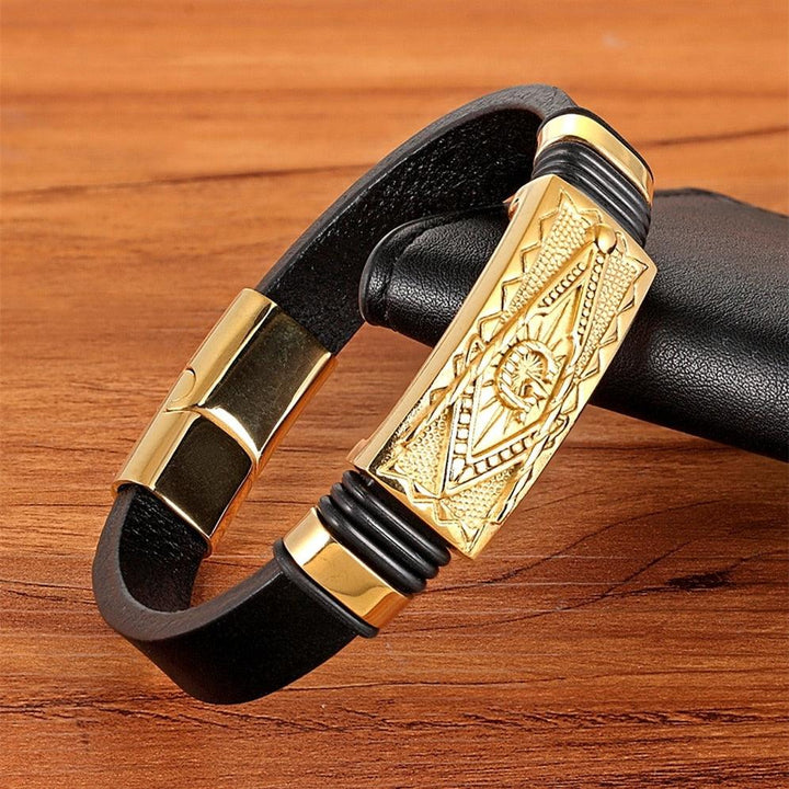 Pulseira Masculina em Couro - Maçonaria