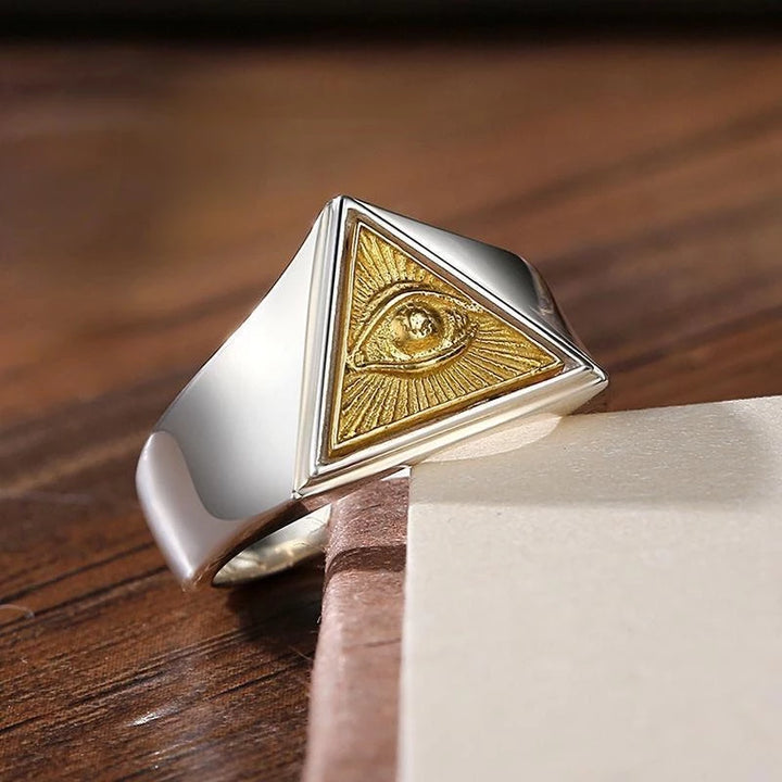  Anel Masculino Olho De Hórus Banhado a Prata 925 e Ouro 18K