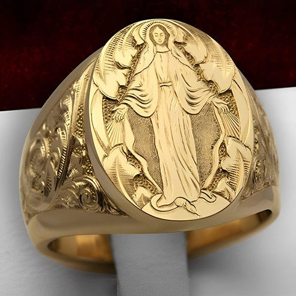 Anel Masculino Nossa Senhora Banhado a Ouro 18K