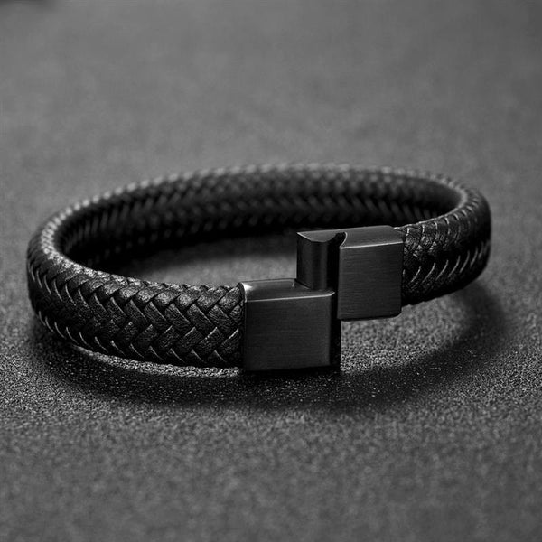 Pulseira Masculina em Couro Tyr Black