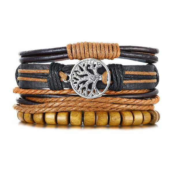 Bracelete Masculino Rústico Em Couro - Vários Modelos - 4 em 1