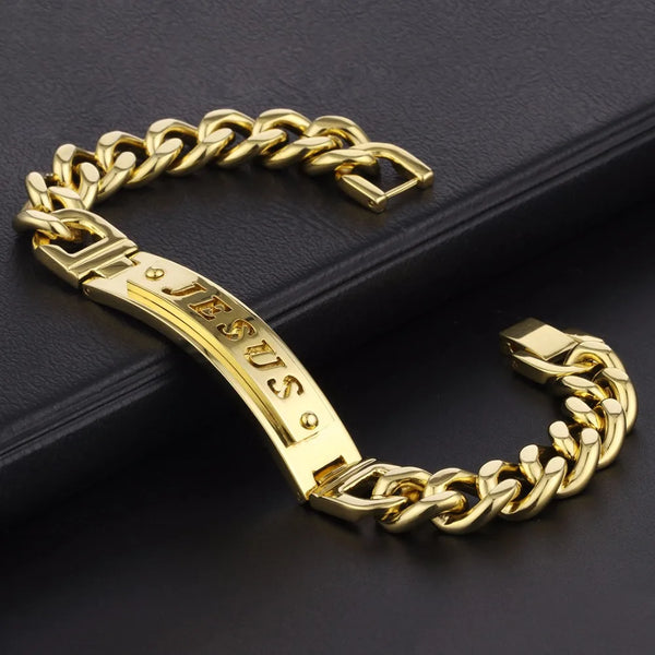 Pulseira Masculina Jesus em Aço 316L Banhada a Ouro 18K