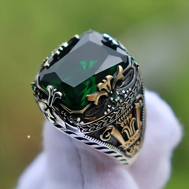 Anel Masculino Estilo Vintage com Pedra de Zircônia - Aço Inoxidável 316L