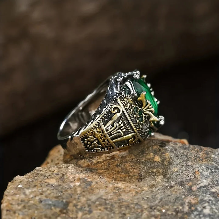 Anel Masculino Estilo Vintage com Pedra de Zircônia - Aço Inoxidável 316L