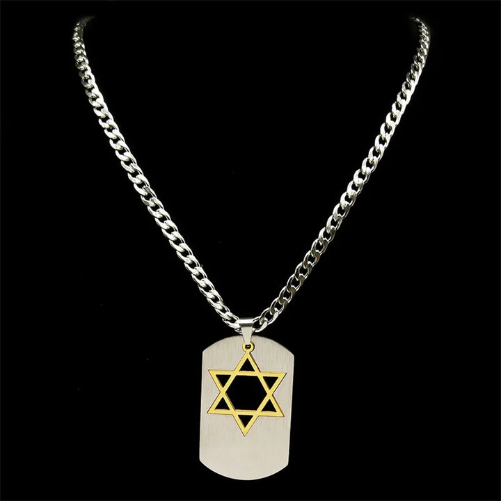 Colar Masculino Plaqueta Militar com Estrela de Davi em Aço 316L