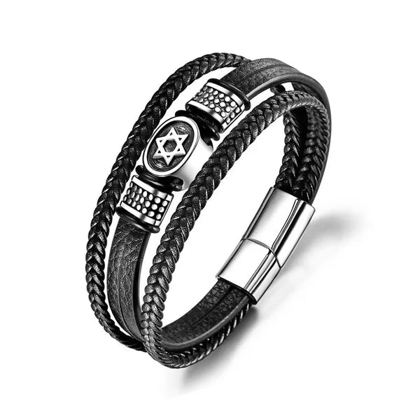 Pulseira Masculina em Couro Estrela de Davi