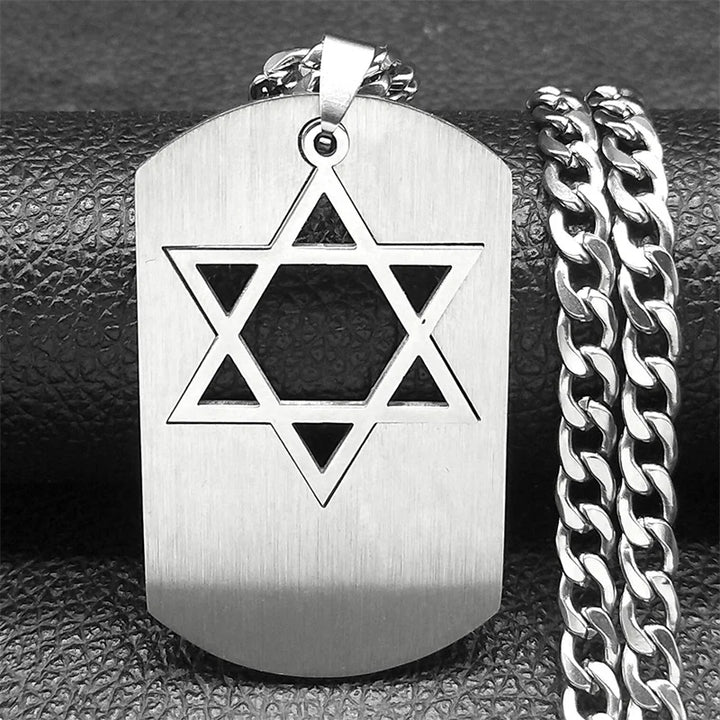 Colar Masculino Plaqueta Militar com Estrela de Davi em Aço 316L