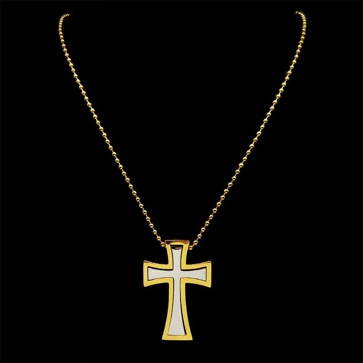 Colar com Pingente de Cruz Católica em Aço Inoxidável