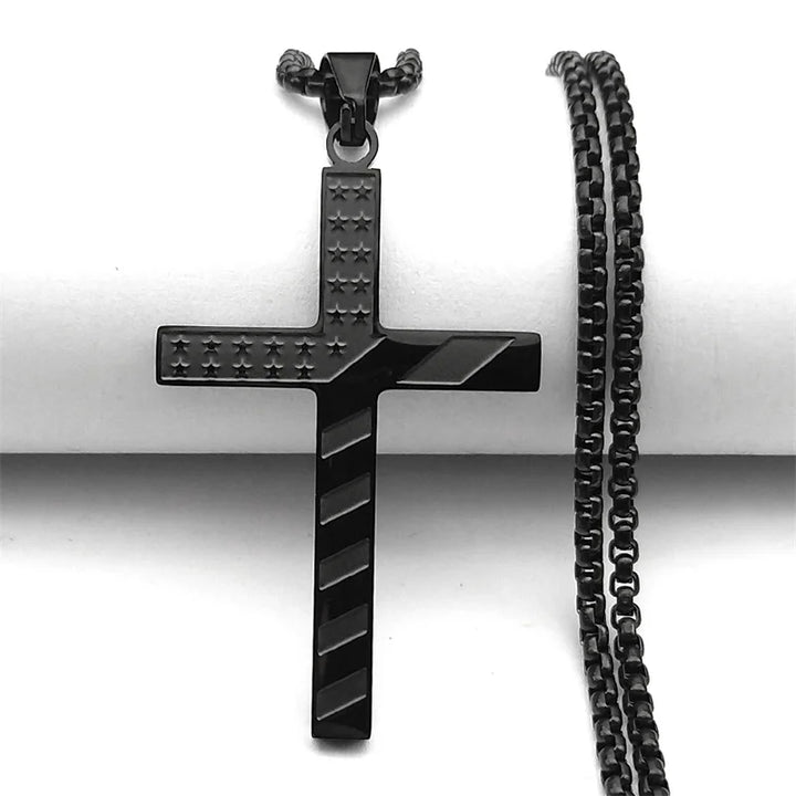Colar Crucifixo Patriota Americano em Aço Inoxidável