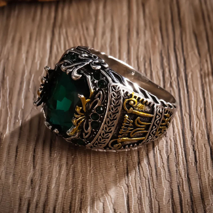 Anel Masculino Estilo Vintage com Pedra de Zircônia - Aço Inoxidável 316L