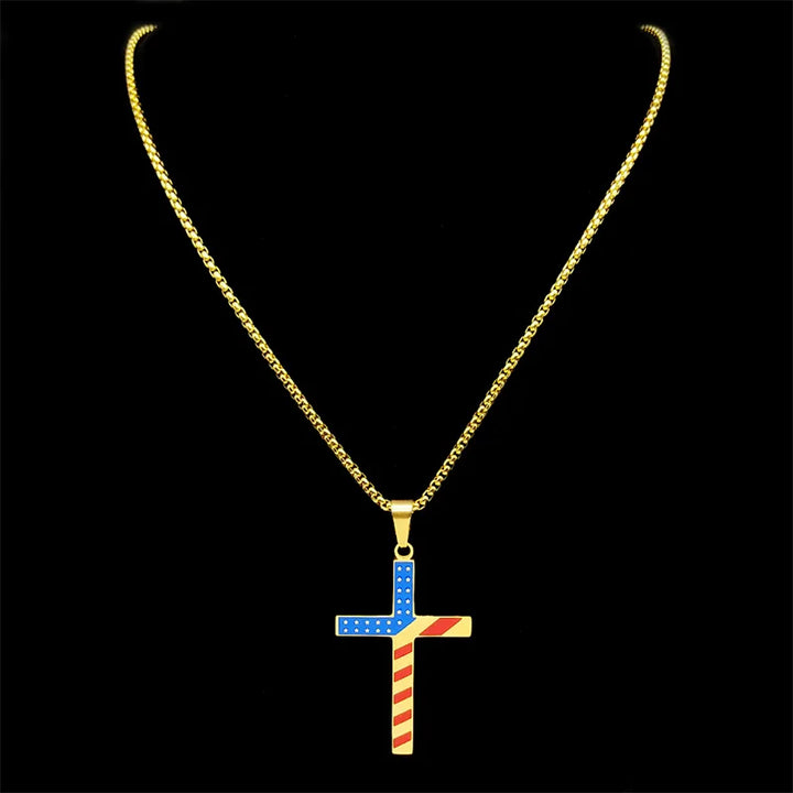 Colar Crucifixo Bandeira Americana