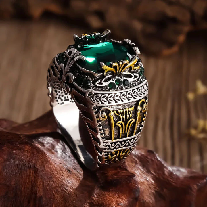 Anel Masculino Estilo Vintage com Pedra de Zircônia - Aço Inoxidável 316L