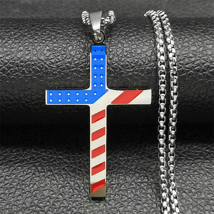 Colar Crucifixo Bandeira Americana