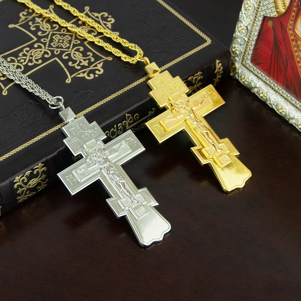 Colar com Pingente de Cruz Ortodoxa Banhado a Ouro