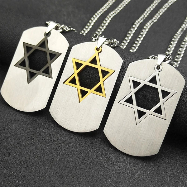 Colar Masculino Plaqueta Militar com Estrela de Davi em Aço 316L