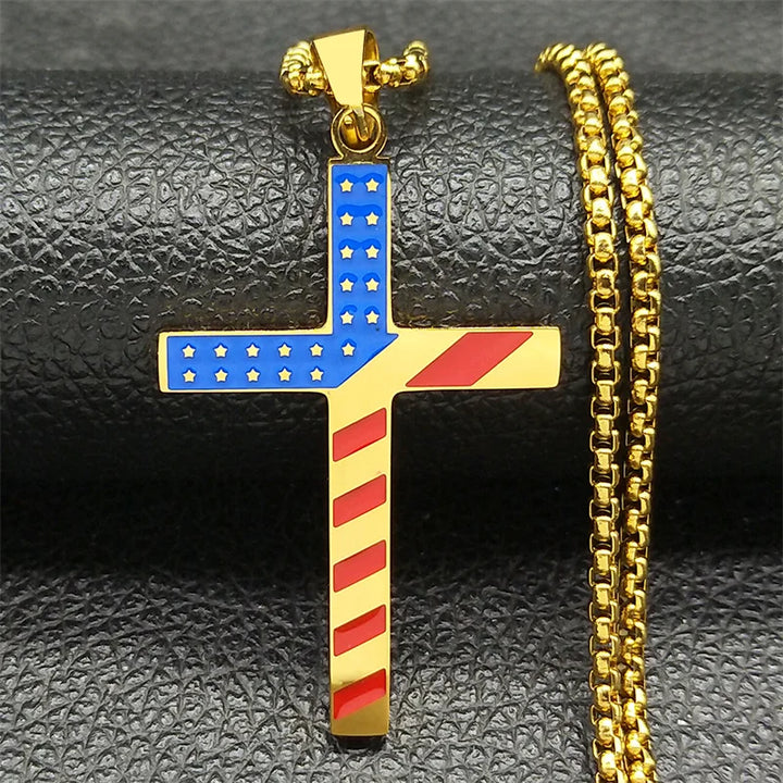 Colar Crucifixo Bandeira Americana