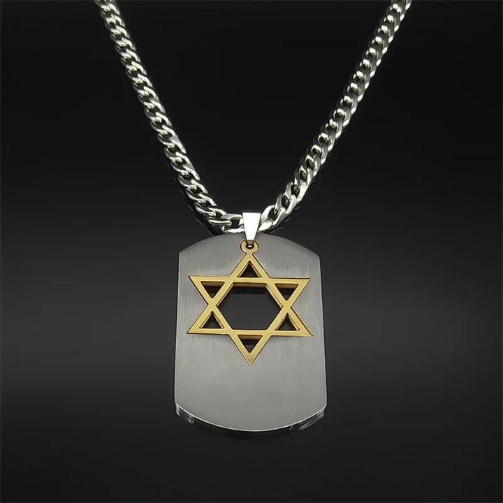 Colar Masculino Plaqueta Militar com Estrela de Davi em Aço 316L