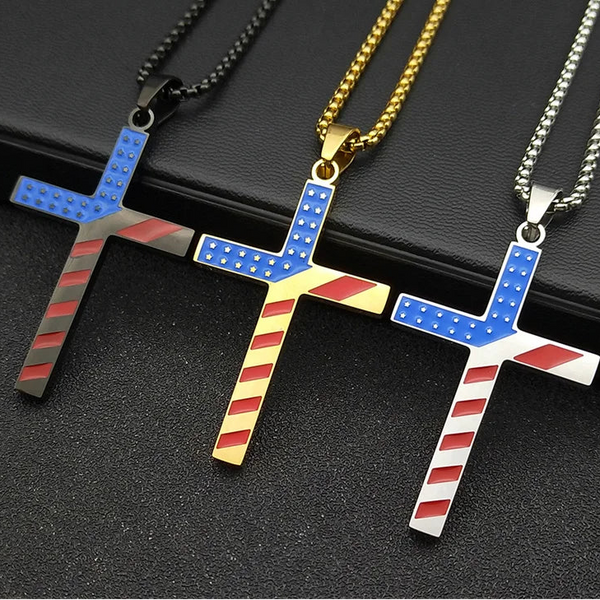 Colar Crucifixo Bandeira Americana