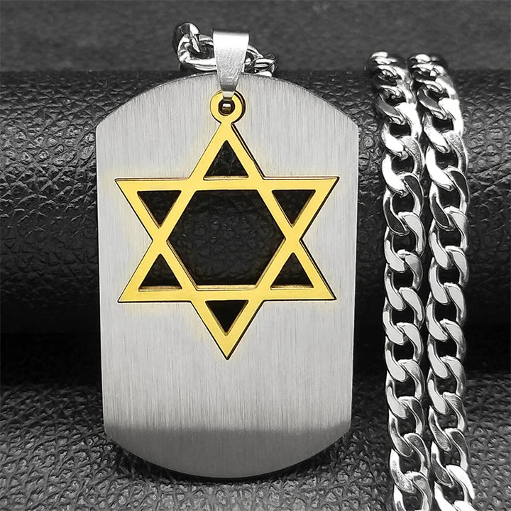 Colar Masculino Plaqueta Militar com Estrela de Davi em Aço 316L