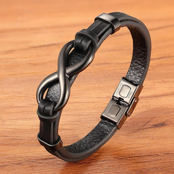 Pulseira Masculina em Couro Kairós Infinito