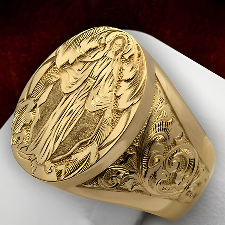 Anel Masculino Nossa Senhora Banhado a Ouro 18K