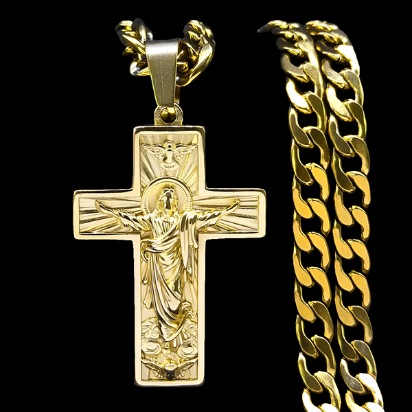 Colar Crucifixo Jesus Glorificado Banhado a Ouro