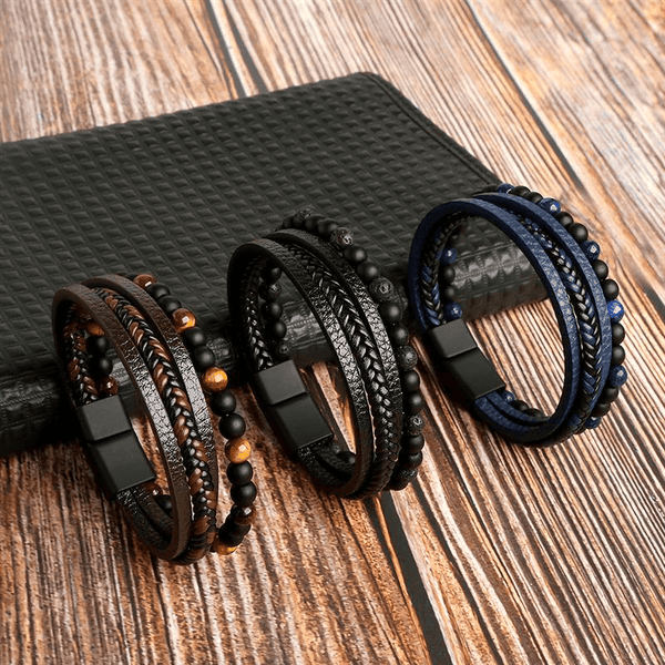 Kit de 3 Pulseiras Masculina em Couro