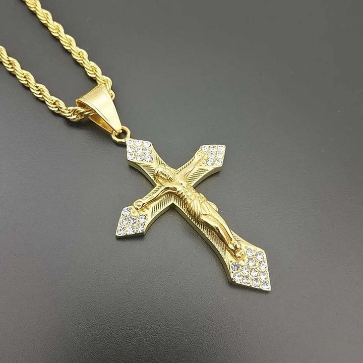 Colar Masculino Crucifixo Cravejado com Zircônias Banhado a Ouro 18K