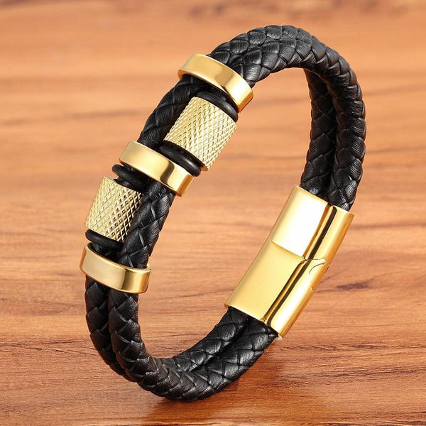 Pulseira Masculina em Couro Trançado - Desert Gold