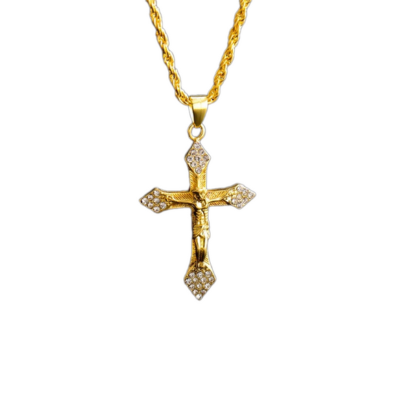 Colar Masculino Crucifixo Cravejado com Zircônias Banhado a Ouro 18K