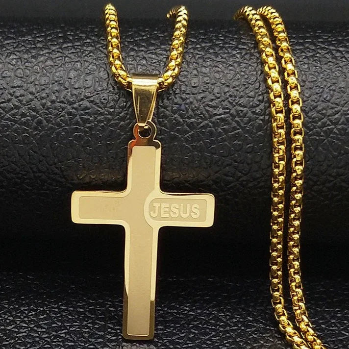 Colar Crucifixo Nome Jesus em Aço Inoxidável