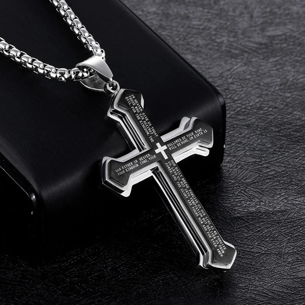 Colar Masculino Crucifixo Frases Bíblicas Vintage